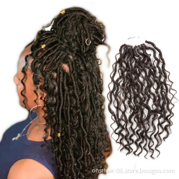 Goddess Locs Crochet Hair 18 Inch River Boho Faux Locs Wavy Crochet With Curly Hair In Middle Synthetic Crochet Hair Extension